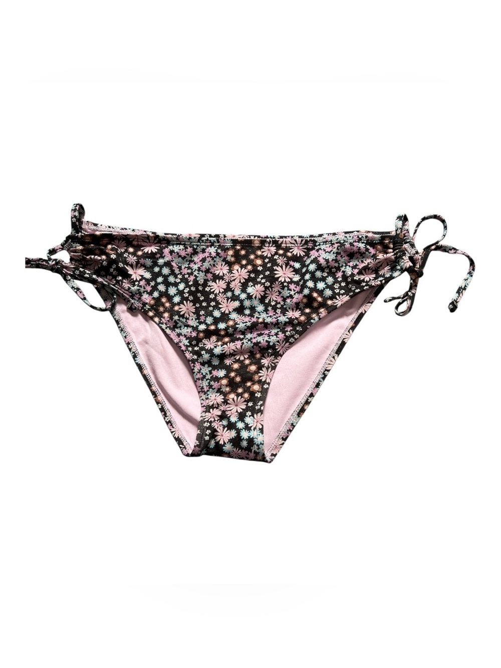 Ninety-Nine Degree Tie-Side Floral Bikini Bottoms in Black & Pink